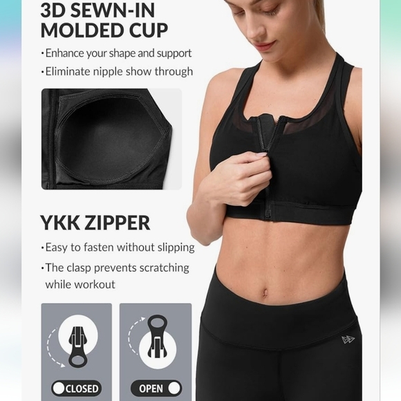 Yvette High Impact Sports Bra Front Closure Double Deck Mesh Running 44D 44E 44F - Picture 4 of 14